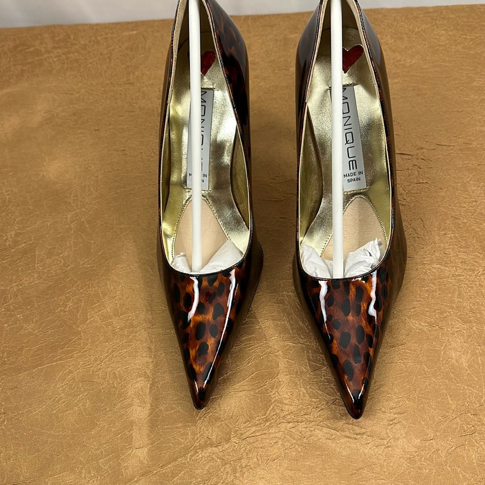 Women custom patent leather leopard stiletto pump by Monique  - 4" inch heel